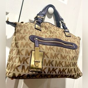 Michael Kors bag/purse tan,purple,gold
